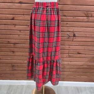 Womens One Size Tiered Long Plaid Cottagecore Flannel Maxi Skirt Traditional